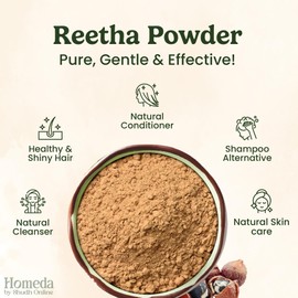 Homeda Reetha Powder for Hair, Organic Soap Nuts Powder for Hair (3.5 oz - 100g) 100% Pure Indian Bath Powders - Aritha Powders for Hair Growth | Soap Berry shampoo - Sapindus mukorossi (3.5 Ounces)