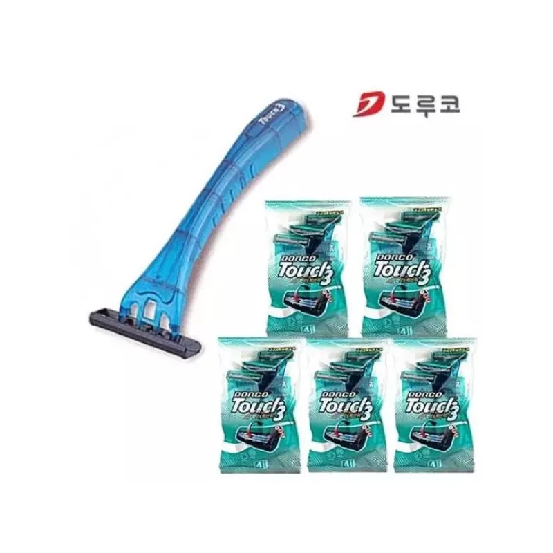 Dorco 도루코면도기 터치3 도루코 3중면도날 면도기 다회용 여행용 20개 Dorco