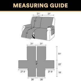 PrinceDeco Recliner Loveseat Cover Reversible Couch Cover Sofa Cover for Living Room Water Resistant Furniture Protector with Elastic Straps for Pets Dog(Recliner Loveseat 52",Black)