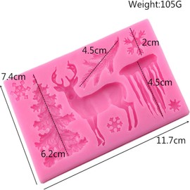 3D Elks Snowflake Silicone Molds for Chocolate Pink Elk Fondant Mold Christmas Silicone Mold for Xmas Cupcake Decorations