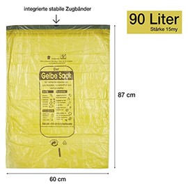 BigDean 20 Rollen Gelber Sack, Gelbe S√§cke 90 Liter HDPE Gelb 13 St√ºck pro Rolle, insgesamt 260 St√ºck - ca. 60x87 cm plus 5 cm Umschlag 15my - Ideal f√ºr M√ºlltonnen, M√ºlleimer und K√∂rbe