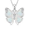 WOAINI Silver Butterfly Pendant Necklace for Women Opal Jewelry Gifts