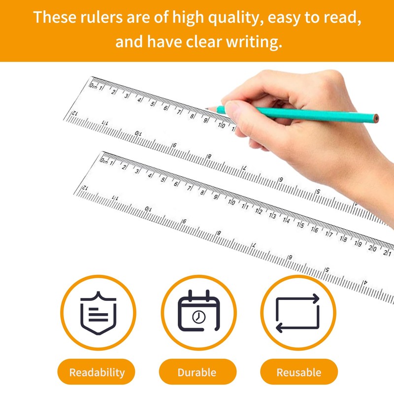Viaky 12 Inch Clear Plastic Rulers,2 Pack,30CM Straight Ruler