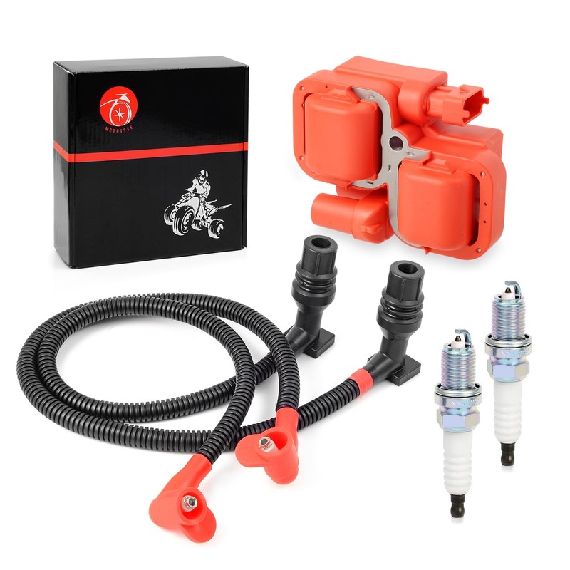 Ignition Coil and Spark Plug w/Wire Cap Compatible with Polaris