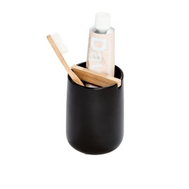 iDesign Toothbrush Holder with Removable Wood Divider for Bathroom Countertops - Matte Black