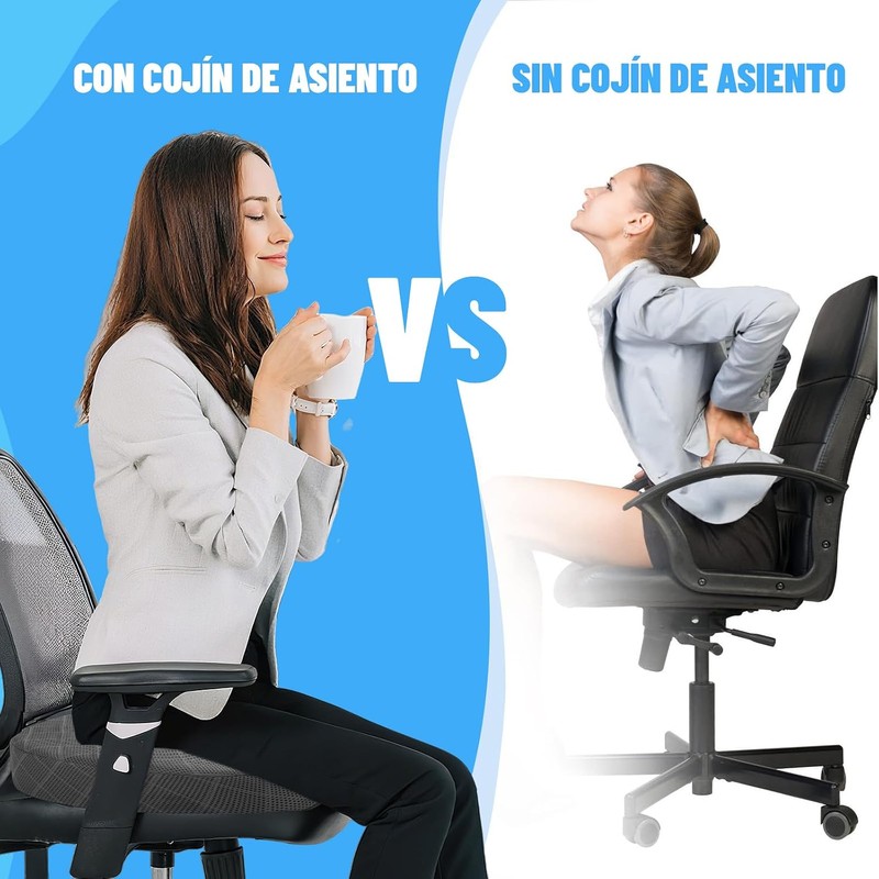 Cojin Ortepedico de Memory Foam para Asientos con Base Antideslizante,