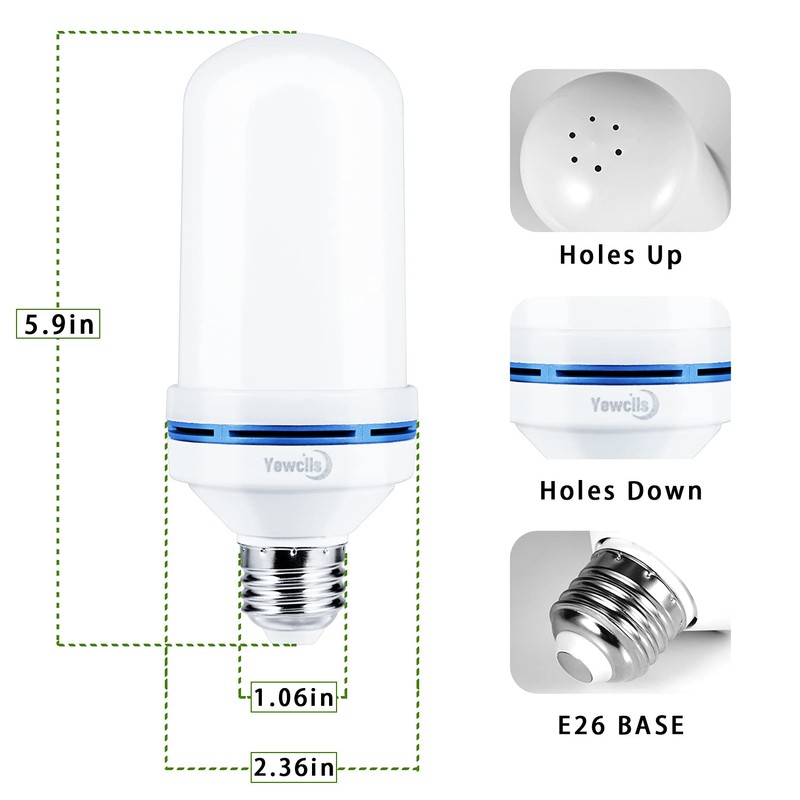 Yewclls LED Flame Effect Light Bulb, 4 Modes E26 Base