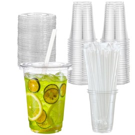 Artsotroly 16 oz Clear Plastic Cups with Lids and Straws, Disposable Drinking Cups for Cold Drinks, Iced Coffee, Milkshakes, Smoothies, 25 Sets