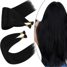 ALISY Human Hair I TIP Tip Extensions Remy Hair Color Wig Extensions 50pcs (16inch, 1B#)