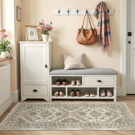 Restydon 2x5 Rug Runner Washable for Entryway, Soft Bathroom Rugs with Non-Slip Backing,Vintage Low Pile Stair Runner, Small Kitchen Carpet for Hallways, Laundry Room(Brown,2'x5')
