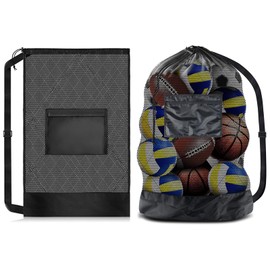 Aililong Borsa Calcio Large Mesh Ball Bag, Shoulder Bag with Drawstring 15-20 Football Bag for Basketball Volleyball Rugby 100 x 75 cm (Black)