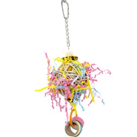 Mandarin Bird Toys by M&M 1085 Small Bagel Biter Shred Ball - Handmade Foraging Toy, Natural Vine, Colorful Pet Safe Crinkle Paper, Great for Beaks and Feet, Perfect for Budgie