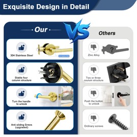 Orger Gold Door Handles Interior, Privacy Brushed Gold Door Levers with Lock, 304 Satinless Steels Keyless Door Handles for Bedroom and Bathroom, Reversible for Right & Left, 5 Pack