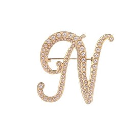 sunjiaqi 'N' Large Gold Plated White Faux Pearl Letter M Alphabet Initial Brooch Pin English Letters Pearls Brooch Pin Decoration Pin Lapel Pin Collar Pin Jewelry Gift