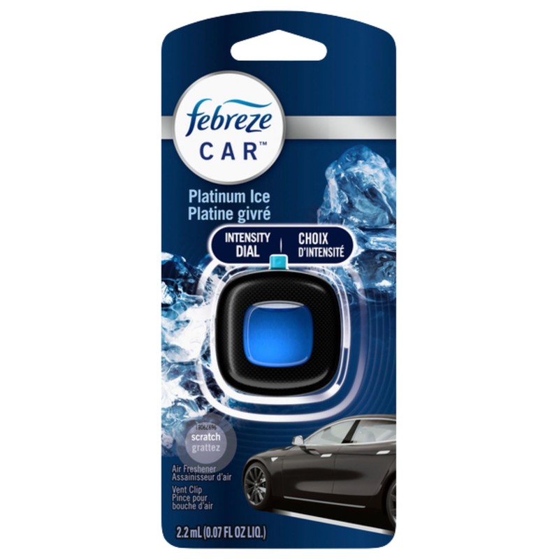 Febreze Car Air Freshener Vent Clip Platinum Ice Scent, Adjustable