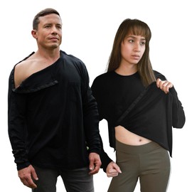 Post Shoulder Surgery Shirts for Women/Men Full Open Snap Design Recovery Clothing for Broken Arm Rotator Cuff | Unisex Fit - Long Sleeve (US, Alpha, Medium, Regular, Regular, Black)