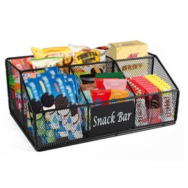 Yomjarl Metal Wire Snack Display Baskets,5-Compartment Snacks Storage Bin for Countertop,Office,Party,Bedroom,Kitchen,Pantry Shelf,Snacks Cabinet Dispenser Caddy for Chips,Packets