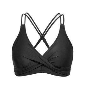 Holipick Black Women's Twist Front Bikini Top - Push Up Bathing Suit Top Padded Swimsuit Top L