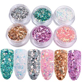 Minkissy 6pcs Iridescent Nail Glitter Sequins Ultra-thin Colorful Paillette for Creative Nail Art Decoration for Projects Face Body and Hair Styling