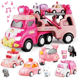 seveclotree Toy Car from 2 Years Girls, 9-in-1 Toddler Transporter Truck Toy with Light and Music, Children's Toy Christmas Birthday for 3 4 5 6 Girls Boys