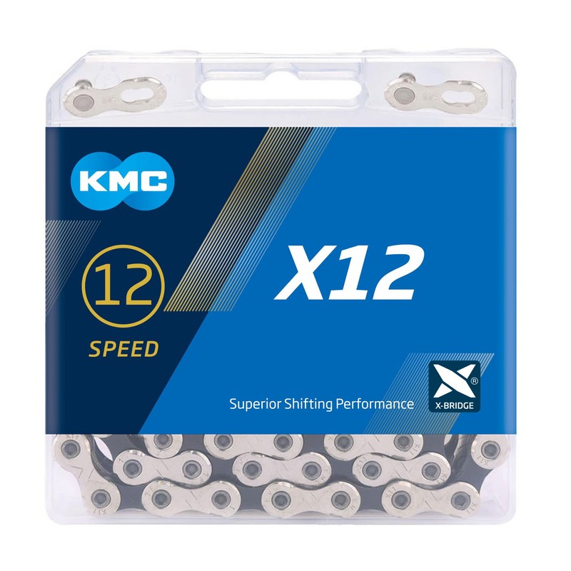 KMC X12 12 Speed eBike Chain, 128 Link, Black/Silver
