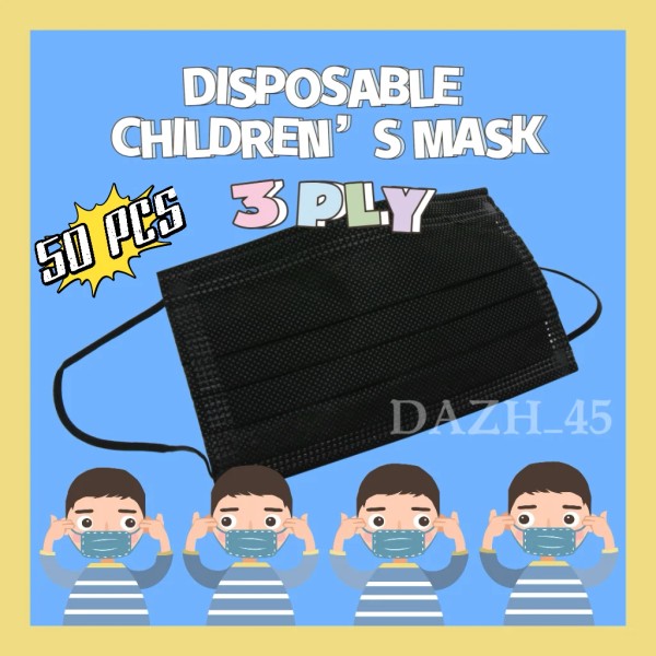 Unbranded [Black]For Kids Children 50 Pcs Disposable Face Masks 3