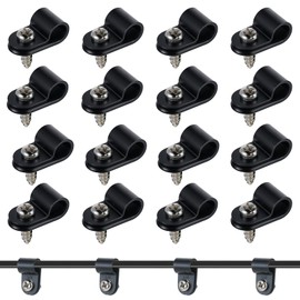 50 Pack 1/2 Inch Rope Light Clips Plastic P-Style Mounting Clips with Screws, Outdoor Cable Clamps Management Black Wire Clips Organizer for Light, Wall, Electric Wires
