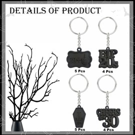 18 Pcs Death to My 20s Keychains, Black, Medium