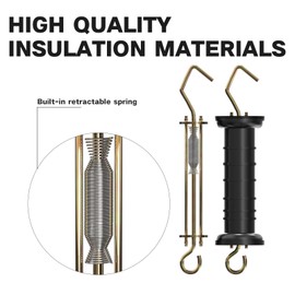 12PCS Electric Fence Gate Kit, 3 Sets Electric Fence Spring Gate Handles Kit, Plastic Electric Fence Gate Handle with Insulators with Spring 16-Feet Tension Spring and Two Way Hook Fence Insulator