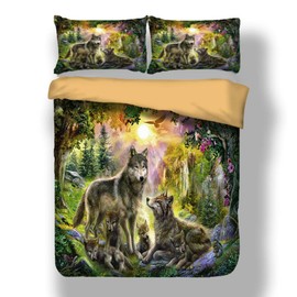 3pcs 3D Bedding Set Animal Full Queen Duvet Cover Set Bed Sheet Wolf Printed Twin King Quilt Cover Bed Linens with Pillowcases (US Full)