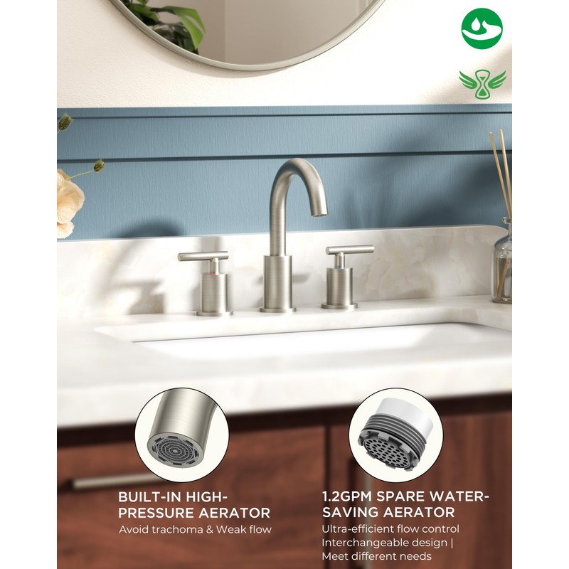 FORIOUS Brushed Nickel Bathroom Faucet 3 Hole Vanity with Metal