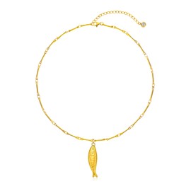 LUNADORN Fish Necklace for Women - Boho Beach Style, Hand-Braided Adjustable Cord, Gold Dainty Drop - Colorful Ocean Jewelry Ideal for Gifts