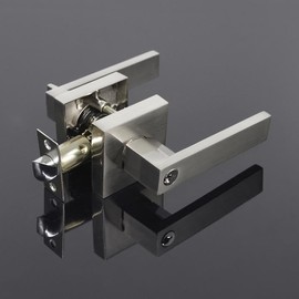 Probrico Keyed Alike Entry Door Levers, Heavy Duty Universal Locks for Left Right Door, Square Door Handles for Interior Exterior Doors, Brushed Nickel, 2 Pack