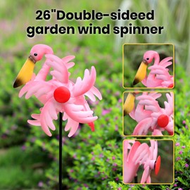 XMSW Handicrafts Wind Spinner 7.3 Inch Garden Set of 2 Wind Spinners Decor Iron Craft Animal Windmill for Outdoor Metal Garden Yard Stakes (Toucan&Flamingo)