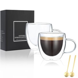 VENVENWEAVS Espresso Cups Set Of 2,Double Wall 5OZ Hand Blown Espresso Shots Glass,Espresso Coffee Mugs In Gift Box,Perfect For Espresso,Latte,Cappuccinos,Tea Bag,Juice