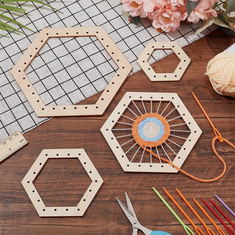 FINGERINSPIRE Weaving Loom Kit Set Includes 4Pcs Hexagon Wood Crochet