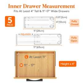 Lifewit Clear Drawer Dividers Adjustable Clothes Drawer Organizers, Expandable Drawer Separators, 5 Pack, 4" High/11-17 Long