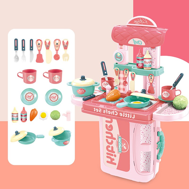 Plastic Dressing Playset 3 in 1 Red Makeup Suitcase Kids