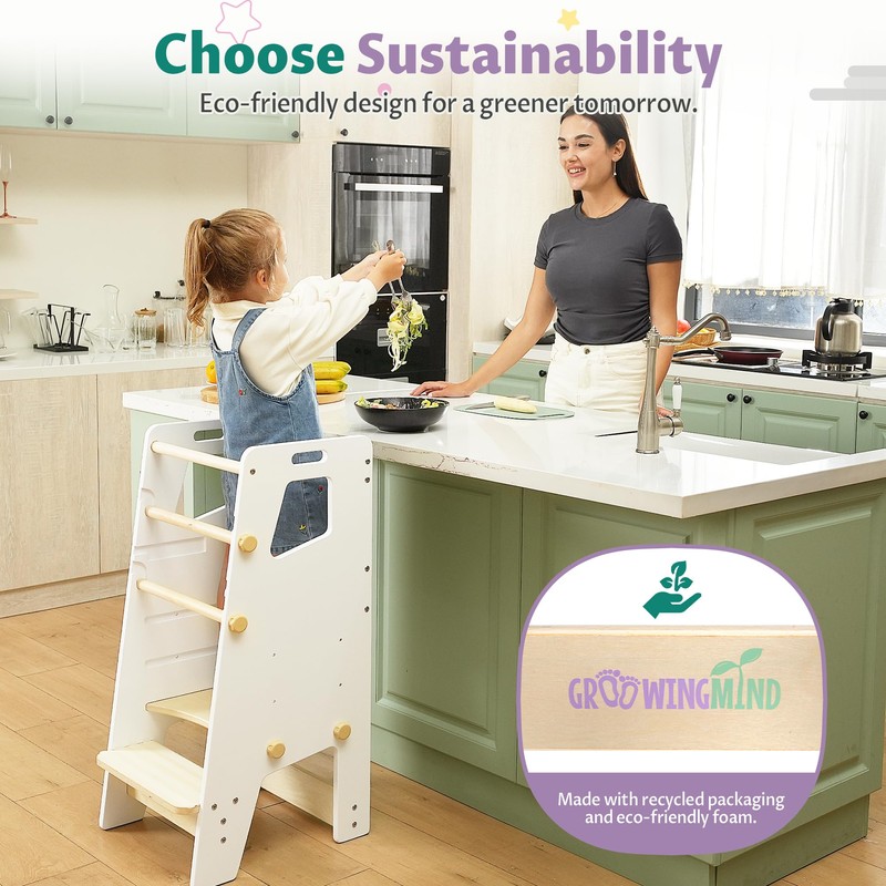 GroowingMind® Toddler Tower with Seat – 2-in-1 Montessori Standing Tower