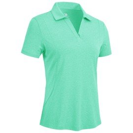 Rdruko Polo da donna a maniche corte, estiva, scollo a V, ad asciugatura rapida, per fitness, leggera, per corsa, golf, tennis, polo, verde acqua, M