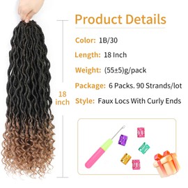 18 Inch Goddess Locs Crochet Hair 6 Packs Pre Looped Faux Locs Crochet Hair For Black Women Soft Goddess Faux Locs Crochet Hair With Curly Ends(1B/30, 18 Inch, 6 Packs)