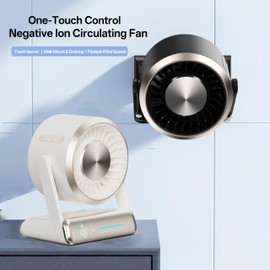 Coolhill USB Desk Fan for Bedroom: 100 Speeds Digital Display Quiet Table Negative Ion Fan with Turbo Airflow, 90° Rotating Small Rechargeable Battery Desktop Fans for Home Office White