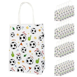 Pinsit 24PCS Soccer Favor Paper Bags, Soccer Goodie Bags, Soccer Bag for Snacks with Handles Treat Candy Bag for Kids Adults Party Supplies(Special White-04)