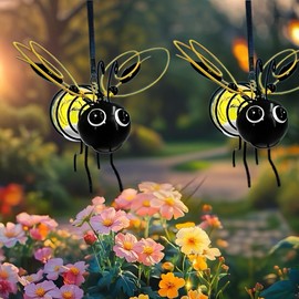 Solar Bees Lights Outdoor 2025 New Hanging Solar Garden Bee Outdoor Patio Garden Decor Simulation Bumble Solar Light for Christmas, Yard, Patio, Porch (yellow-2pcs)