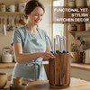 Hushee Wooden Knife Holder Block with Plastic Lid, 360° Rotating