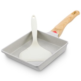 JOUTYFOR Japanese Omelette Pan, Tamagoyaki Egg Pan, Nonstick Frying Pan with Spatula, Healthy Granite Cookware, PFOS & PFOA Free, 6" x 7" (White)