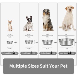 Taglory 11 Cup Stainless Steel Dog Bowls Set of 2 for Food and Water, Silicone Base Anti-Slip, Rust Resistant, Extra Thick Metal Bowls for Large Dogs, 84oz, Gray