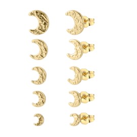 5 Pairs hammered gold Earrings for Women 316L Hypoallergenic Earrings Stainless Steel Lightweight Hammered Moon Stud Valentine's Day Christmas Mother's Day