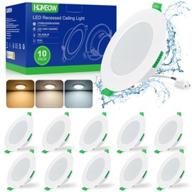 HOMEOW LED Recessed Spotlights 230 V 7 W, LED Spotlights 230 V IP44 Warm White, Neutral White and Cool White, LED Ceiling Spotlights, 75-90 mm Hole Size, Ultra Flat 24 mm, Set of 10