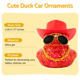 wonuu Car Dashboard Decorations Cowboy Hat Rubber Ducks, Colorful Duck for Car Ornament Accessories with Hat, Glasses, Necklace (Glitter Dark Red)